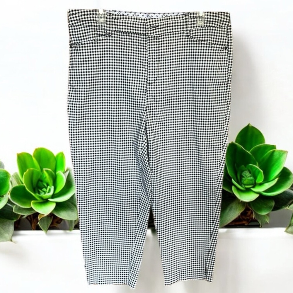 INTRO Love the Fit ROSE Womans Black White Checkered stretch Ankle Pants pockets